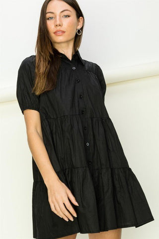 Not Your Girl Tiered Button-Up Mini Dress - MOD&SOUL - Contemporary Women's Clothing
