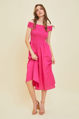 Off-Shoulder Smocked Midi Dress - MOD&SOUL - Contemporary Women's Clothing