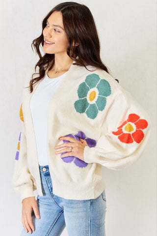 Open Front Flower Sweater Cardigan - MOD&SOUL - Contemporary Women's Clothing