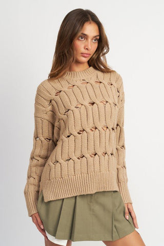 Open Knit Side Slit Sweater - Shirts & Tops - Emory Park - MOD&SOUL