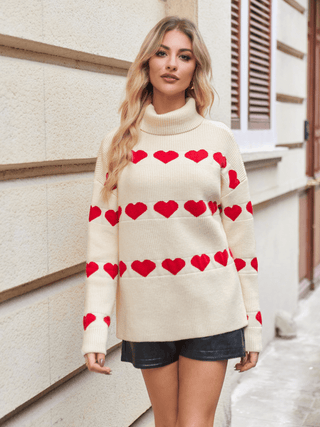 Oversized Turtleneck Heart Sweater - MOD&SOUL - Contemporary Women's Clothing