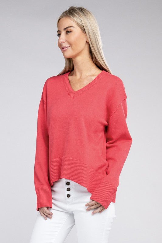 Pink V-Neck Sweater, Basic Sweater