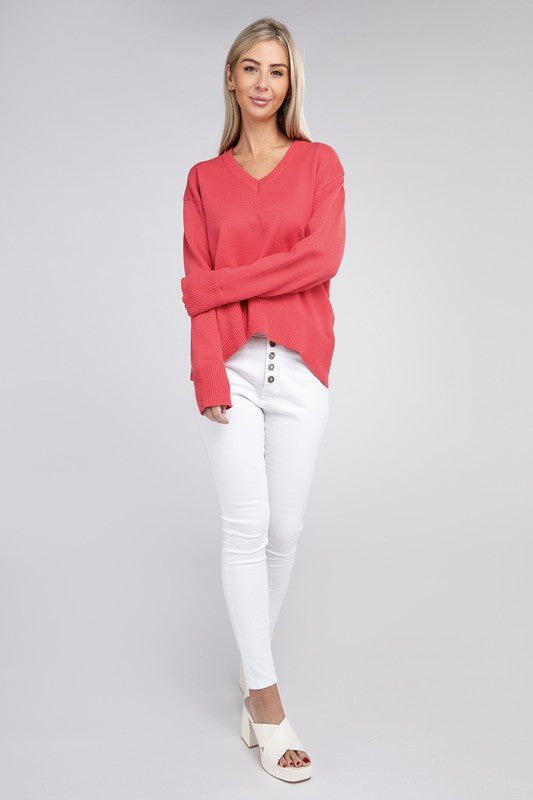 Pink V-Neck Sweater, Basic Sweater