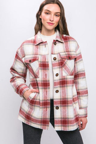 Plaid Button Up Jacket with Sherpa Lining -  - Love Tree - MOD&SOUL