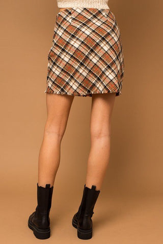 Plaid Frayed Hem Mini Skirt -  - Gilli - MOD&SOUL