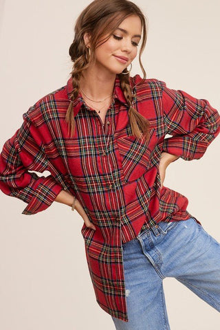 Red Plaid Flannel Shirt - MOD&SOUL - Contemporary Women's Clothing