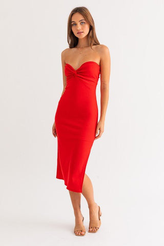 Red Strapless Midi Dress -  - LE LIS - MOD&SOUL