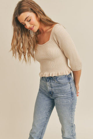 Square Neckline Ribbed Knit Top - sweater - Lush Clothing - MOD&SOUL