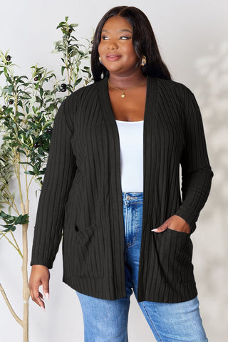 Ribbed Open Front Cardigan with Pockets -  - Trendsi - MOD&SOUL