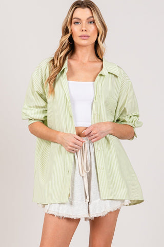 SAGE + FIG Striped Button Up Long Sleeve Shirt - MOD&SOUL - Contemporary Women's Clothing