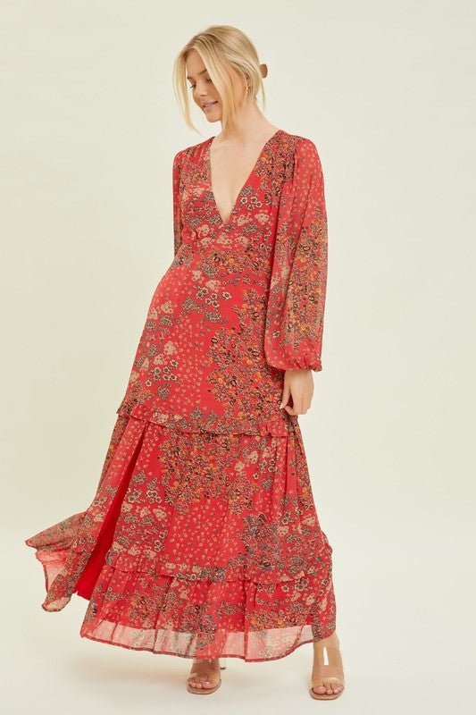 Floral Maxi Dress Long Fall Dress Fall Occasion Dresses