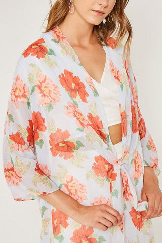 Sheer Floral Tie-Front Kimono Duster - FINAL SALE - outerwear - Hayden LA - MOD&SOUL