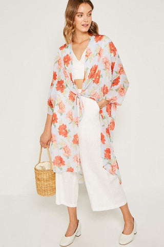 Sheer Floral Tie-Front Kimono Duster - FINAL SALE - outerwear - Hayden LA - MOD&SOUL