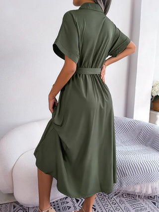 Short Sleeve Collared Midi Dress - MOD&SOUL - Contemporary Women's Clothing