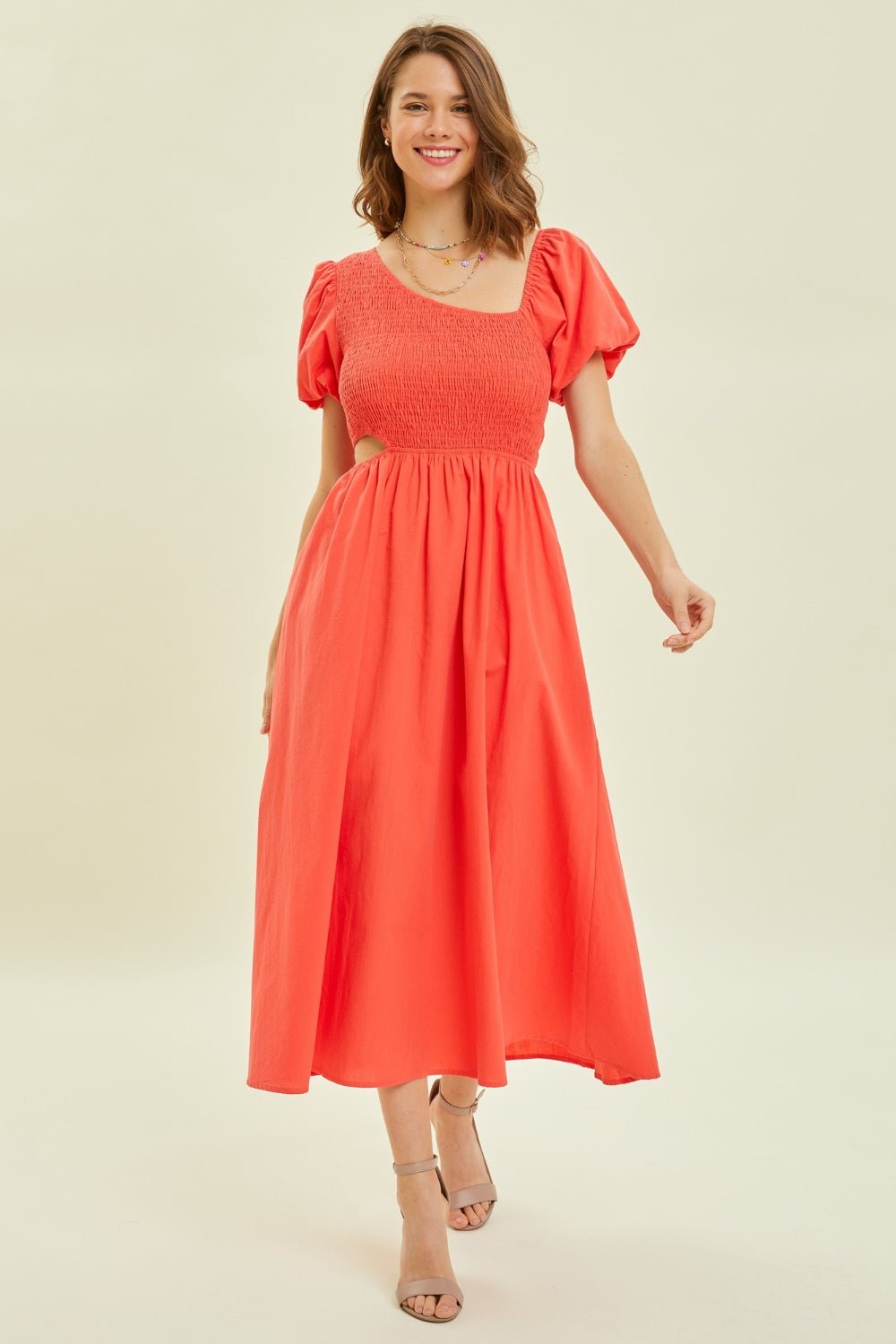 Smocked Cutout Midi Dress | Red Midi Dress MOD&SOUL - Contemporary Women's Clothing Smocked Cutout Midi Dress | Red Midi Dress MOD&SOUL - Contemporary Women's Clothing