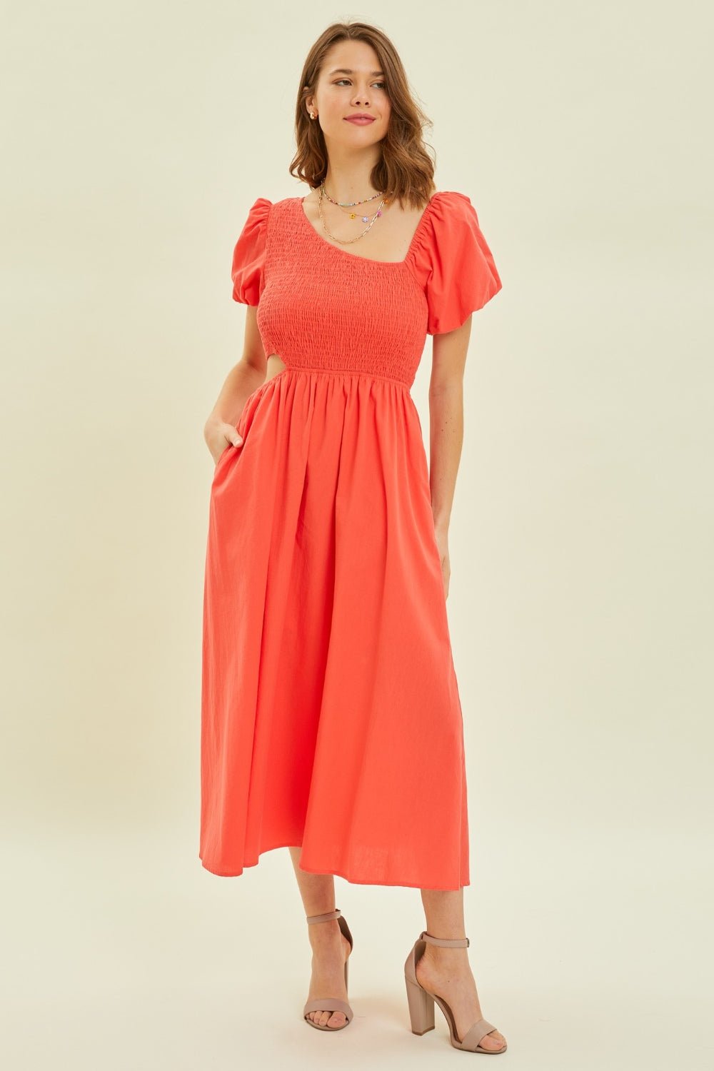 Smocked Cutout Midi Dress | Red Midi Dress MOD&SOUL - Contemporary Women's Clothing Smocked Cutout Midi Dress | Red Midi Dress MOD&SOUL - Contemporary Women's Clothing