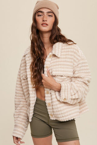 Striped Fleece Shacket - Outerwear - Listicle - MOD&SOUL