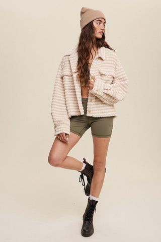 Striped Fleece Shacket - Outerwear - Listicle - MOD&SOUL