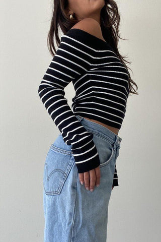 Striped Off Shoulder Sweater - MOD&SOUL - Contemporary Women's Clothing