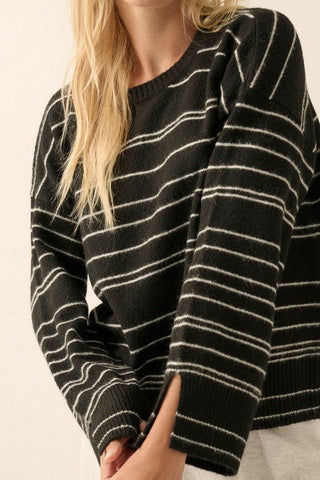 Striped Round Neck Long Sleeve Sweater Top - MOD&SOUL - Contemporary Women's Clothing