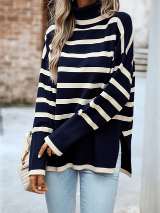 Striped Turtleneck Sweater - MOD&SOUL - Contemporary Women's Clothing