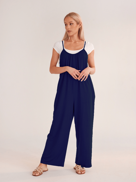 Wide Leg Overall Jumpsuit Casual Button Front Suspender - Temu Malaysia