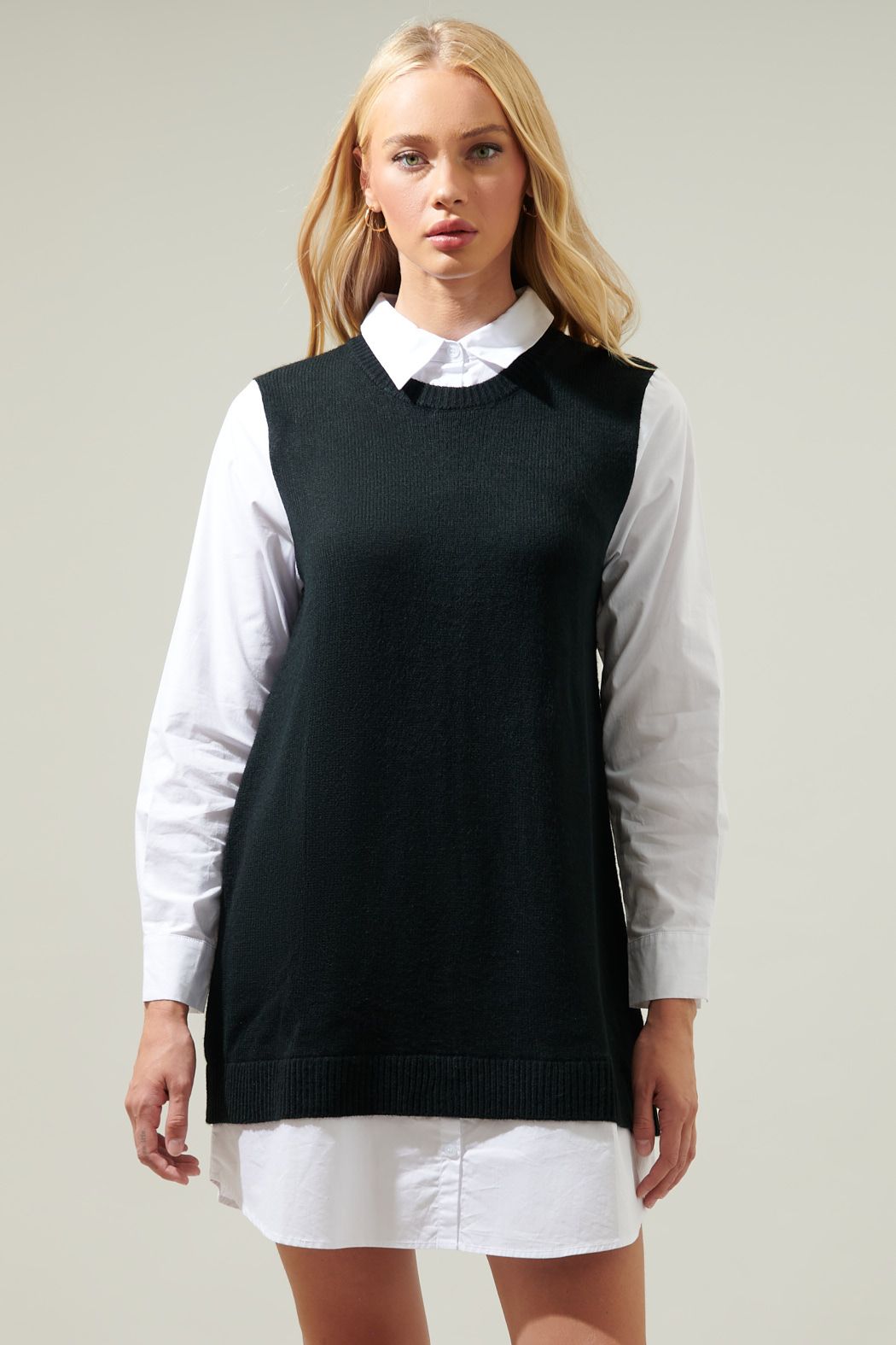 layered sweater dress Sweater Vest Layered Poplin Dress – MOD&SOUL