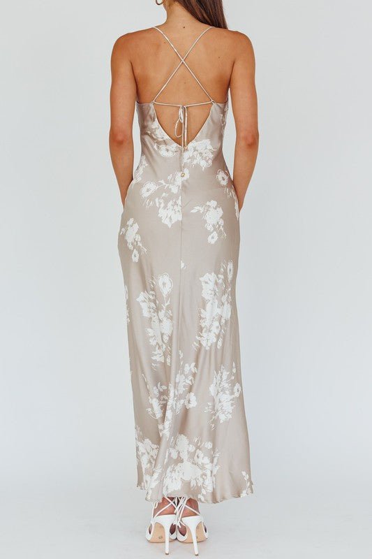 cute maxi dresses Grey Floral Satin Maxi Dress | Bridal Events Dress | Cute Maxi Dresses – MOD&SOUL