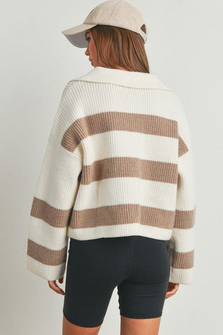 Taupe Striped Collared Sweater - she - Mod&Soul - MOD&SOUL
