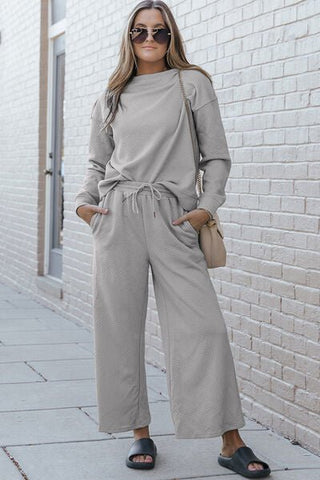 Textured Long Sleeve Top and Pants Set - MOD&SOUL - Contemporary Women's Clothing