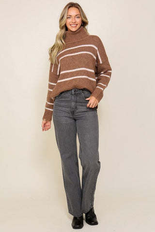 Turtleneck Pinstripe Sweater -  - Lumiere - MOD&SOUL