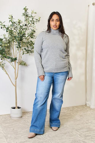 Turtleneck Long Sleeve Slit Sweater - MOD&SOUL - Contemporary Women's Clothing