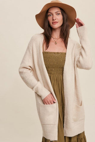 Two Pocket Open-Front Long Knit Cardigan - Outerwear - Listicle - MOD&SOUL