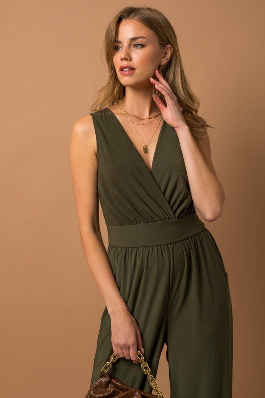 Olive Casual Satin V-neck Jumpsuit Women Romper – Dream Closet Couture