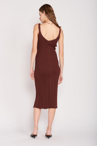 V NECK RIBBED MIDI DRESS WITH OPEN BACK - MOD&SOUL - Contemporary Women's Clothing