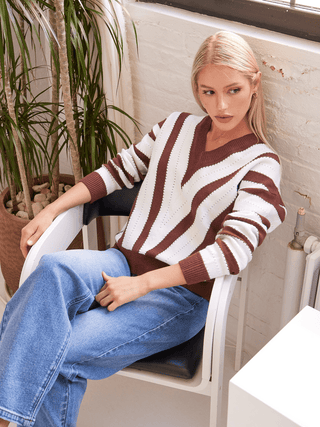 V Neck Striped Pullover Sweater - MOD&SOUL - Contemporary Women's Clothing