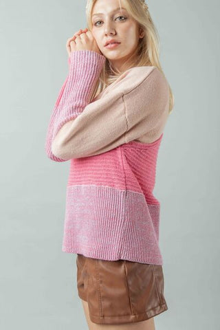 VERY J Color Block Long Sleeve Sweater - MOD&SOUL - Contemporary Women's Clothing