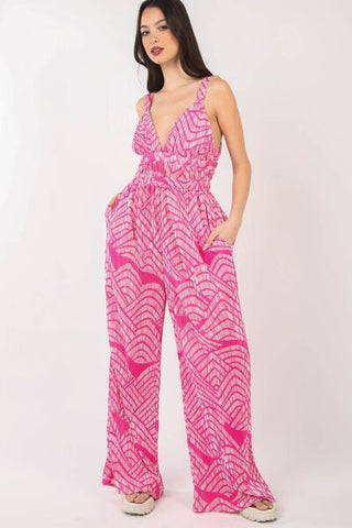 VERY J Printed Pleated Sleeveless Wide Leg Jumpsuit - MOD&SOUL - Contemporary Women's Clothing