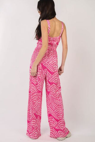 VERY J Printed Pleated Sleeveless Wide Leg Jumpsuit - MOD&SOUL - Contemporary Women's Clothing