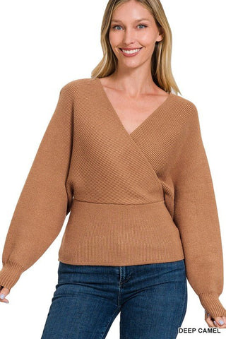 Viscose Cross Wrap Pullover Sweater -  - ZENANA - MOD&SOUL