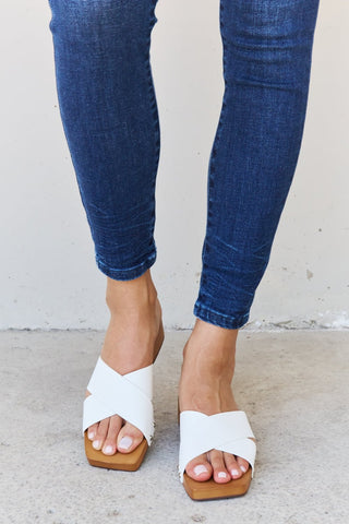 Step Into Summer Criss Cross Wooden Clog Mule in White -  - Trendsi - MOD&SOUL