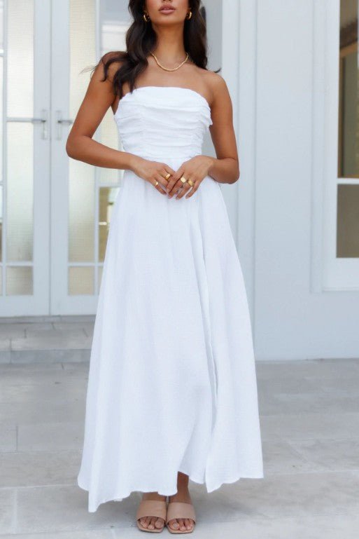 White Strapless Maxi Dress, White Cocktail Dress